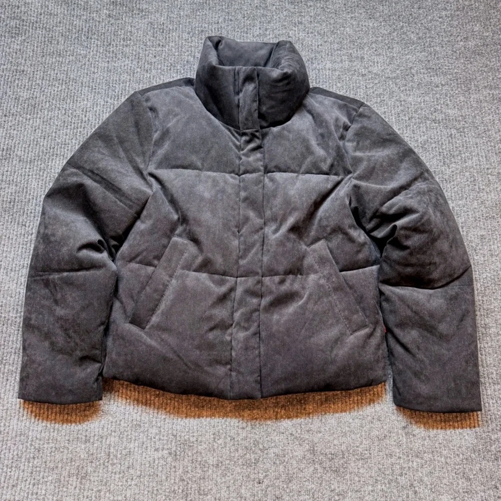 Levi's Black Corduroy Puffer Jacket Mens Small Gorpcore Casual Chic Utility Coat